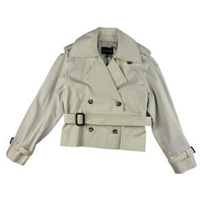 Club Monaco Cropped Monaco Trench Coat Jacket Tan Ecru Size S